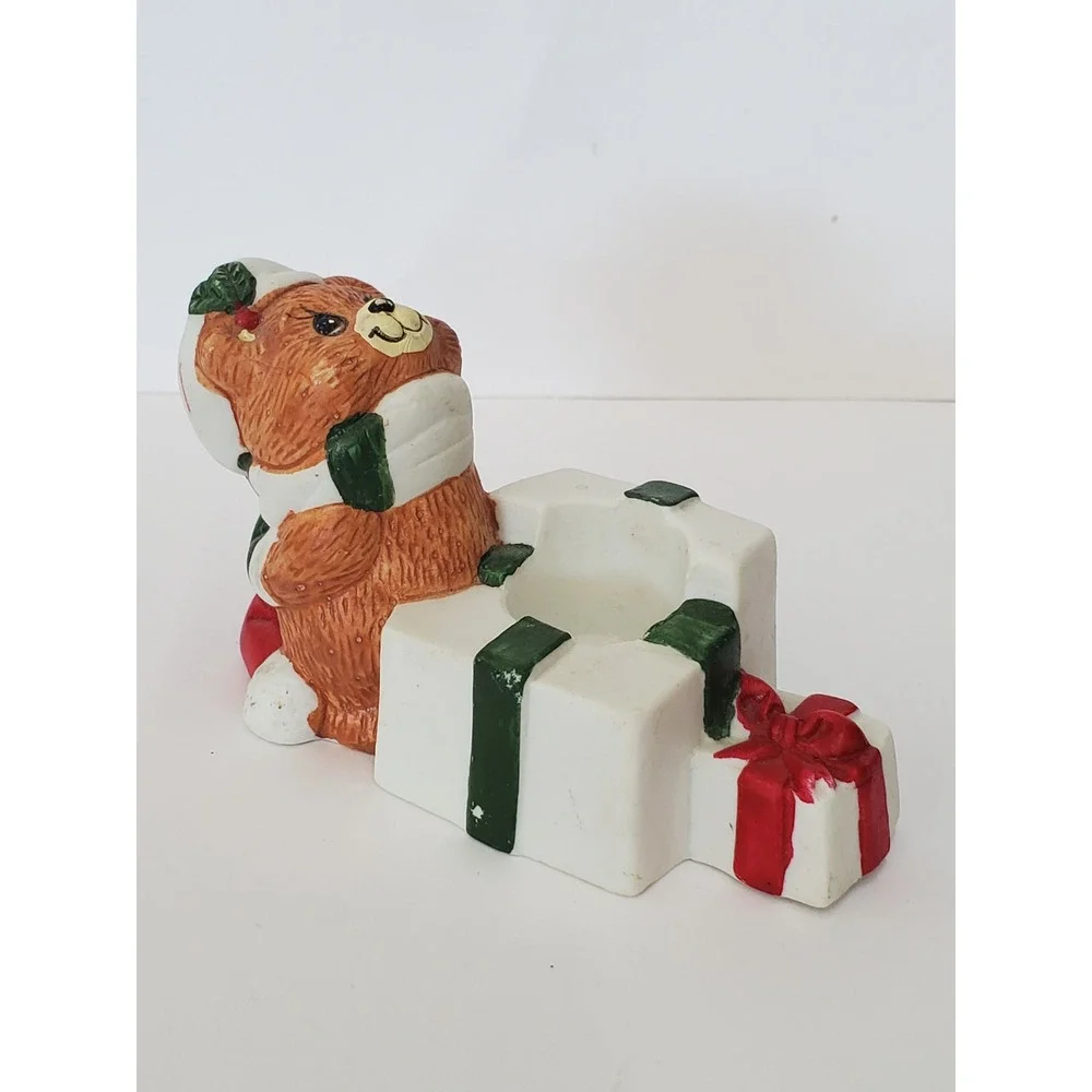 Vintage Giftco Inc Christmas Teddy Bear Ceramic Votive Candle Holder Presents